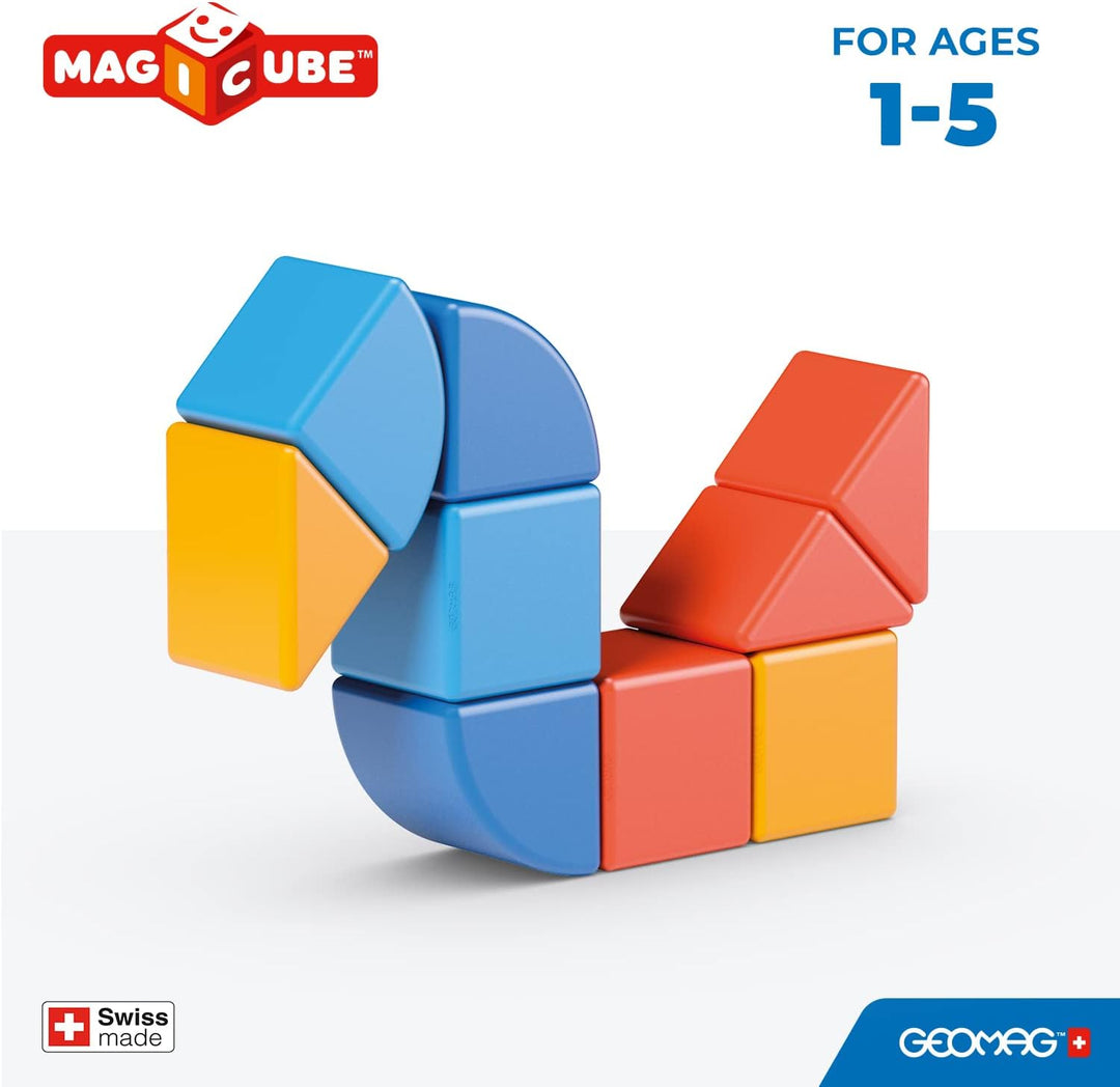 GEOMAG - MAGICUBE - 9 Magnetische Bausteine Rot/Orange/Blau - Pädagogisches Spielzeug Für Kinder Ab