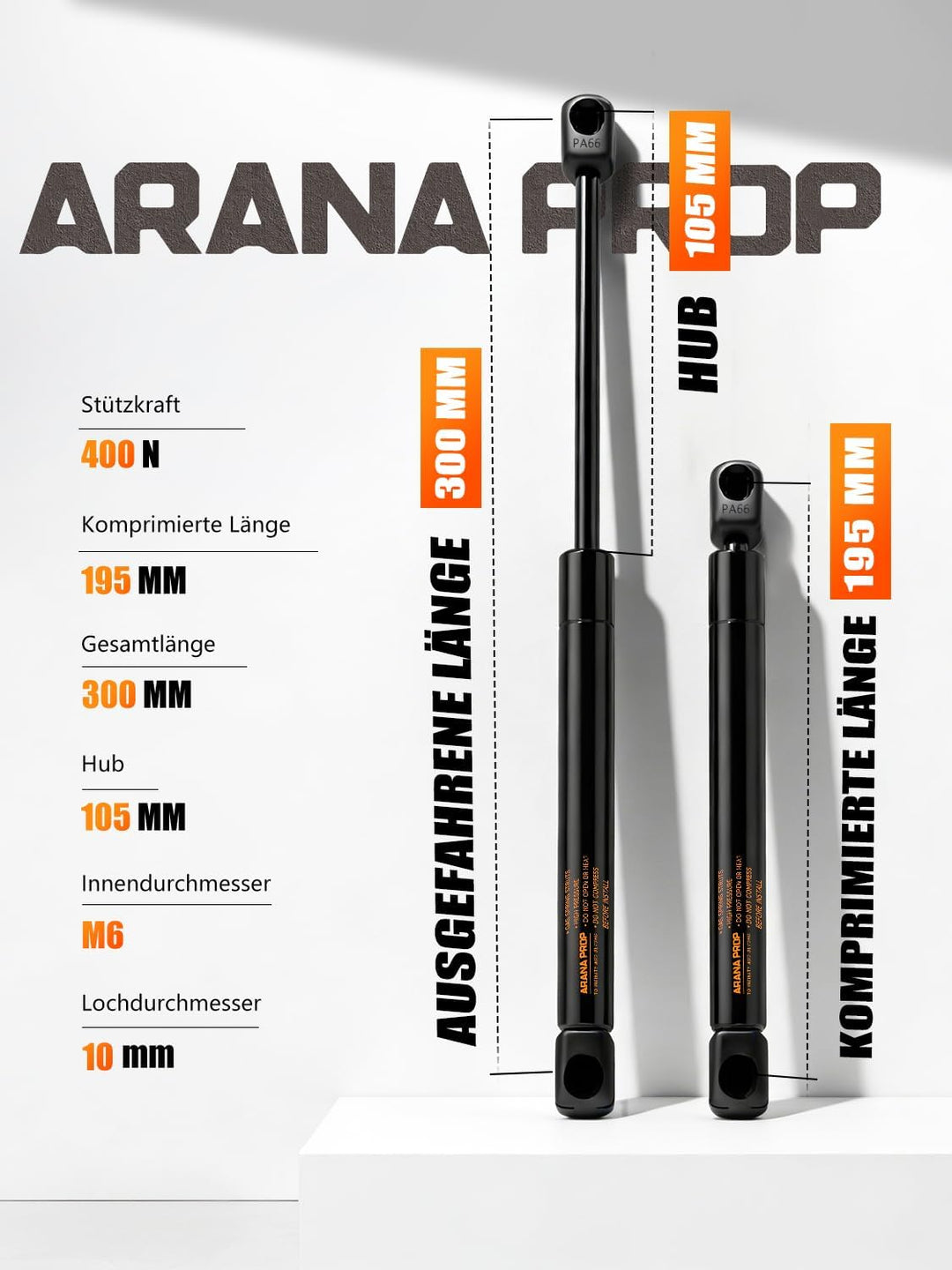 300MM 400N Kunststoff-Gasdruckfedern 2 Stück | Universelle Schwerlast Gasdruckdämpfer Gasdämpfer für