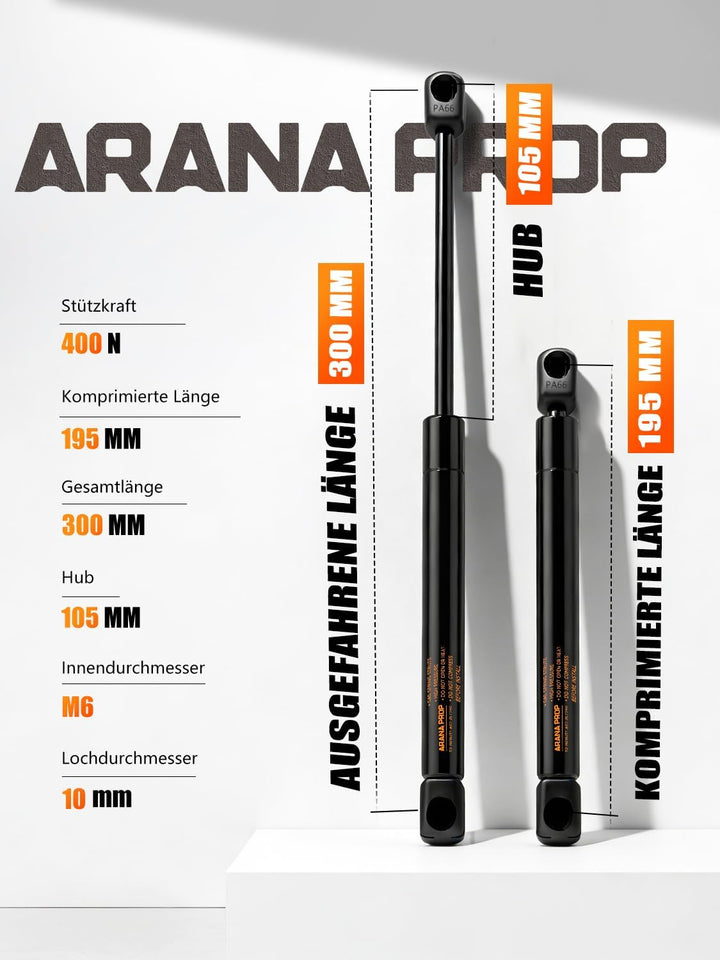300MM 400N Kunststoff-Gasdruckfedern 2 Stück | Universelle Schwerlast Gasdruckdämpfer Gasdämpfer für