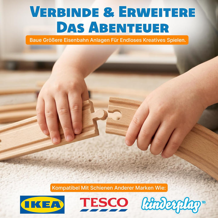Green series Holzeisenbahn Set für Kinder - Eisenbahn Holz | Spielzeug Zug | Polizeistation, Autobah