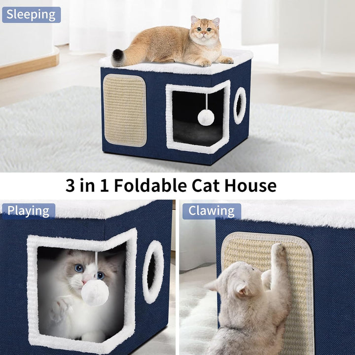 Shikha Faltbares Katzenhöhle, Katzenhaus für Indoor Katzen, 43L x 43B x 32H cm Grosse Katzenhöhle mi