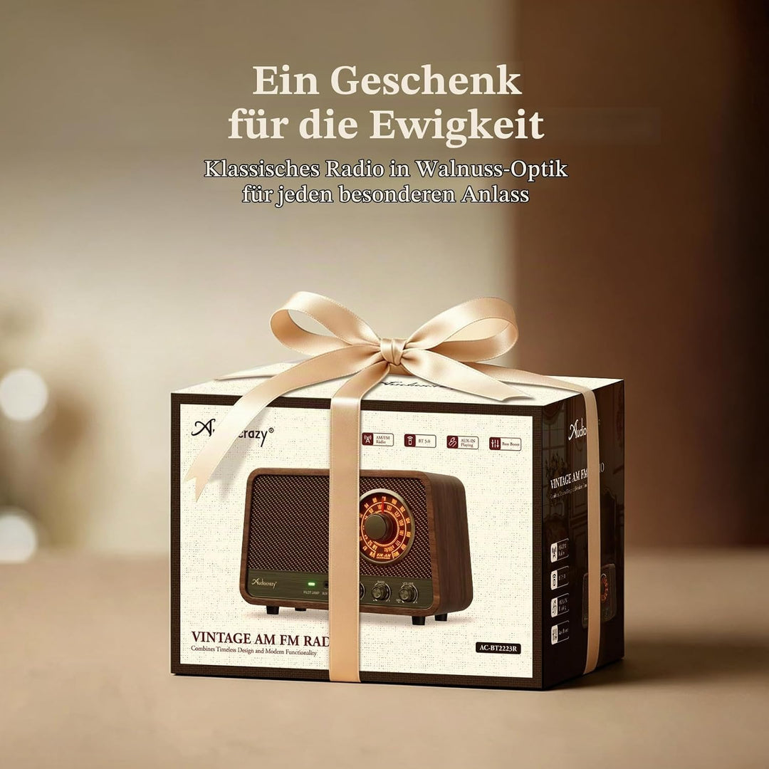 Retro-Tisch-FM-Radio mit Bluetooth-Lautsprecher, klassisches Holz-Finish, Wandstecker für Zuhause, B