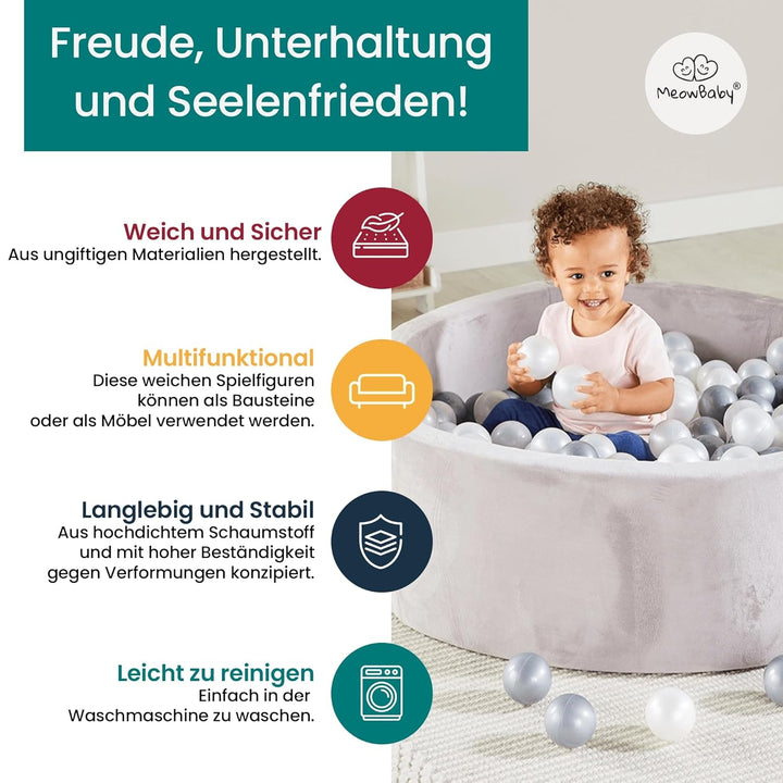 MEOWBABY Bällebad Baby - Rund 90x30cm Ball Pit für Kinder ab 1 Jahr mit 200 Bälle - Weiches & Sicher