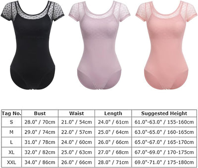 FYMNSI Damen Ballettanzug Gepolstert Ballettbody Tanz Body Gymnastikanzug Trikot Kurzarm Bodysuit XL