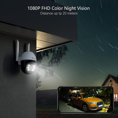 PTZ Überwachungskamera Aussen 2er Set, Ctronics 1080P Kabellose IP Kamera Outdoor WLAN, 350°/90° Sch