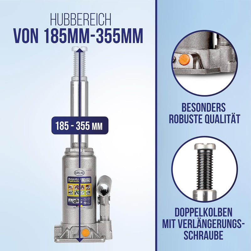 alca® Wagenheber Unterstellheber hydraulisch 8t Stempel-Wagenheber für SUV/PKW Hubhöhe 18,5-36cm