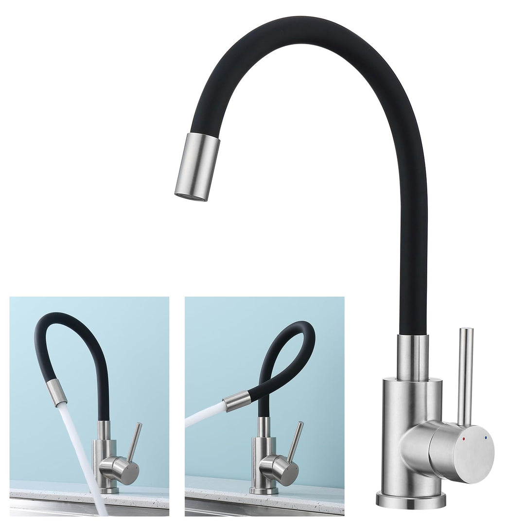 BONADE Wasserhahn Küche Schwarz, Küchenarmatur Schwarz mit Flexibler Auslauf, 360° drehbare Armatur