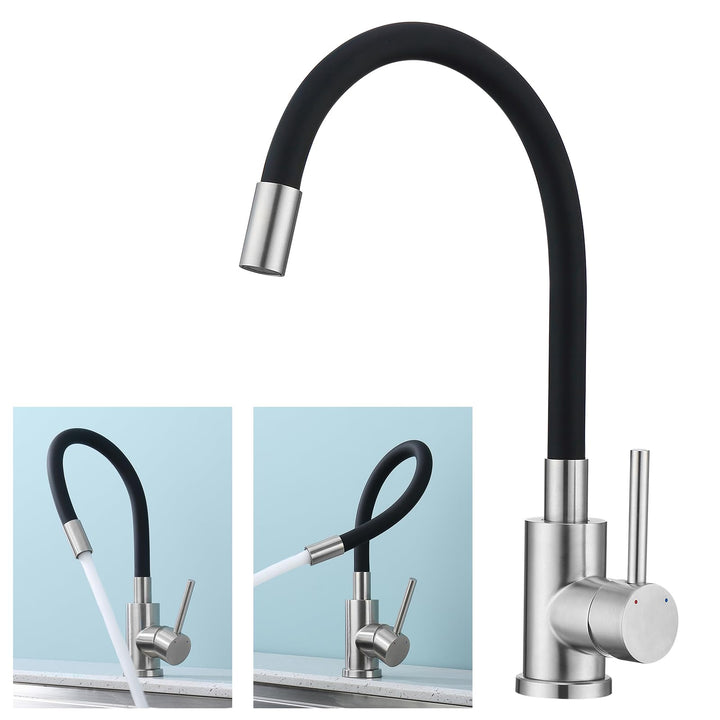 BONADE Wasserhahn Küche Schwarz, Küchenarmatur Schwarz mit Flexibler Auslauf, 360° drehbare Armatur