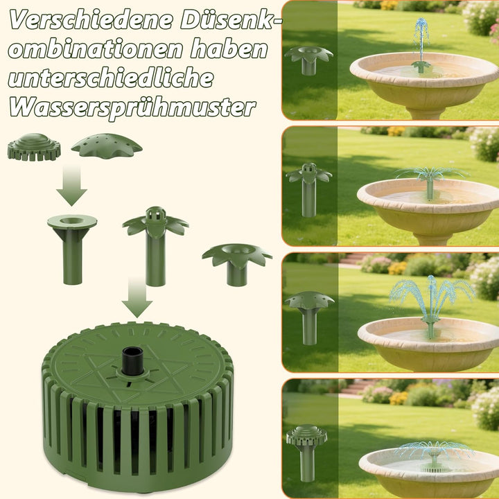AISITIN Solar Springbrunnen für Aussen, 4,5W Dunkelgrün Solar Fontäne Pumpe mit Verschiedene Sprüh E
