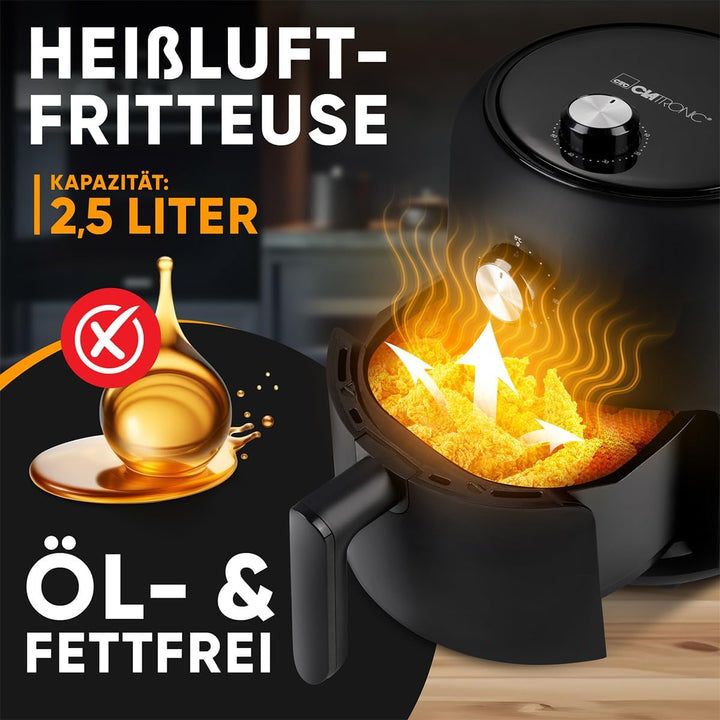 Clatronic Heissluftfritteuse mit 360° Air-Flow | Öl- und fettfreies Frittieren | Airfryer 80°C - 200