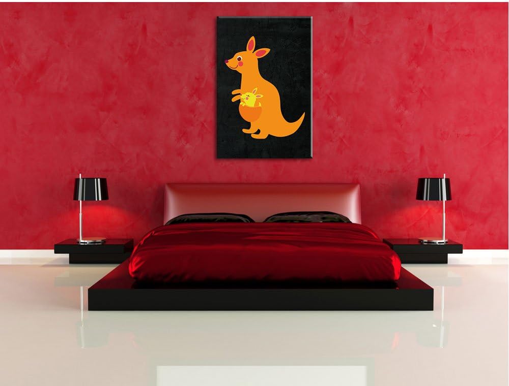 Pixxprint Niedliches Känguru schwarz, Format: 70x100 auf hochkantiges Leinwandbild, XXL riesige Bild