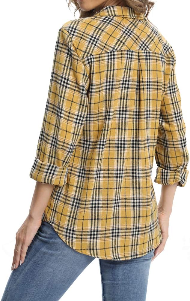 fuinloth Hemd Damen Kariert Trachtenbluse Plaid Langarmshirt Flanell Bluse Elegant Oberteile aus Bau