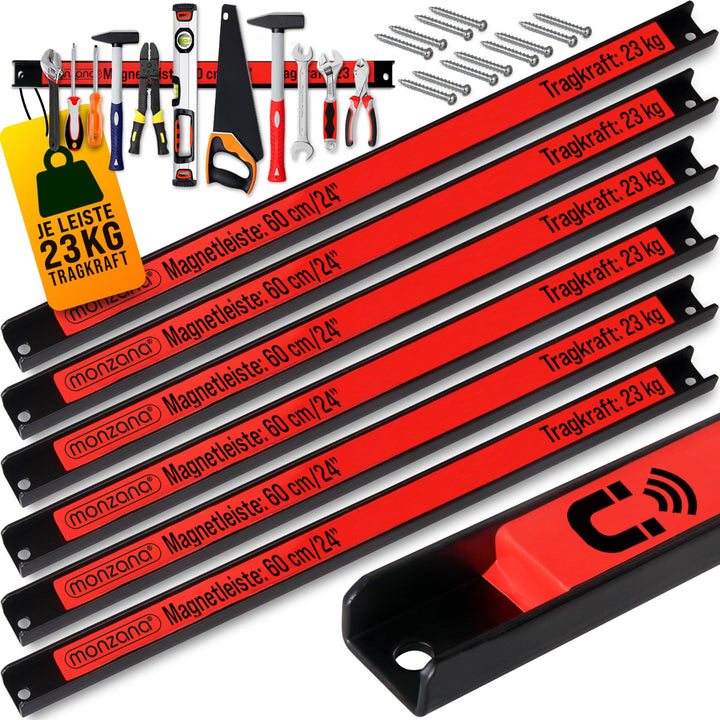 DEUBA® 6x Magnetleiste 60cm 23kg Tragkraft Magnetisch Werkzeugleiste Werkzeughalter Werkzeugwand Wer