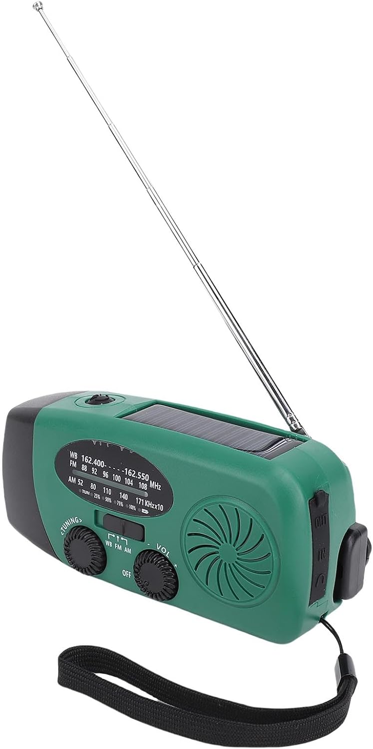 Solar-Radio mit Solar-Radio mit Kurbel, mit 2000 mAh Akku, NOAA AM/FM WB, LED-Taschenlampe und SOS-A