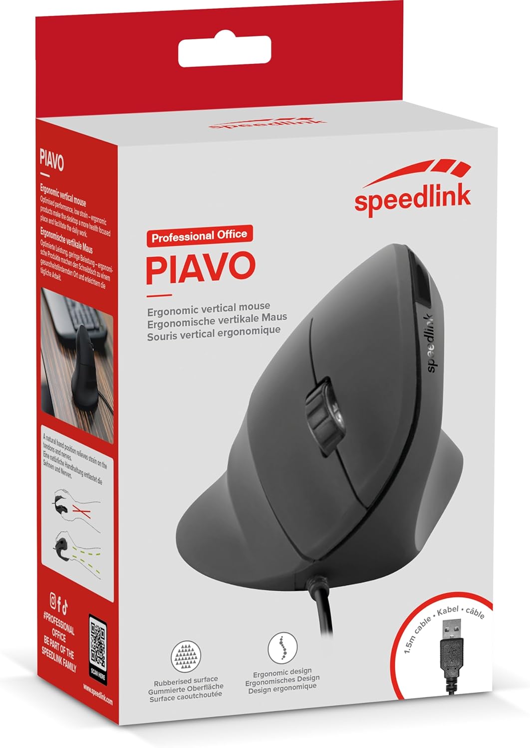 Speedlink PIAVO Ergonomic Vertical Mouse – ergonomische vertikale Maus kabelgebunden, einstellbar bi