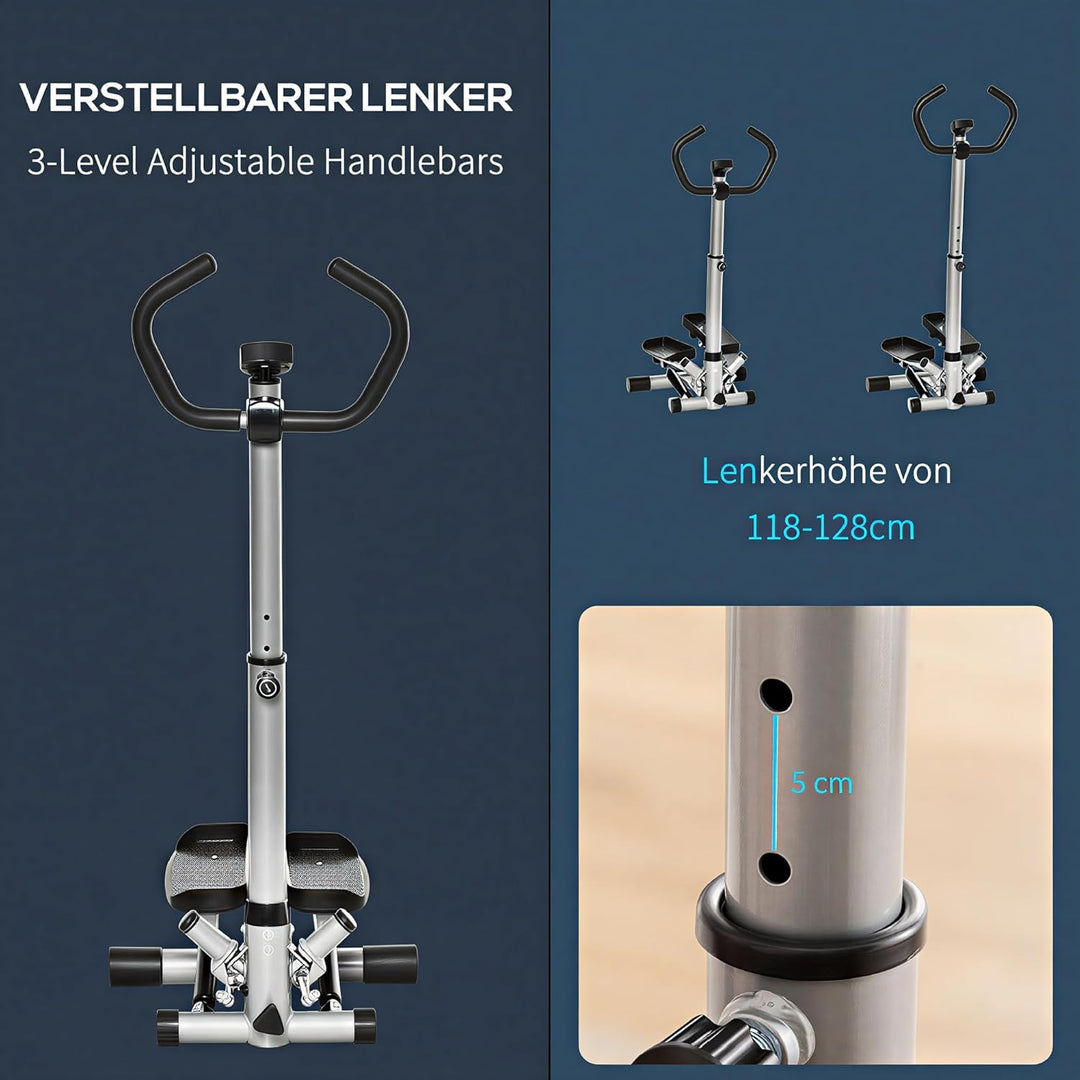 HOMCOM Stepper mit Handgriff Heimtrainer für Zuhause Kompakt Fitnessgerät für Bein- und Po-Training