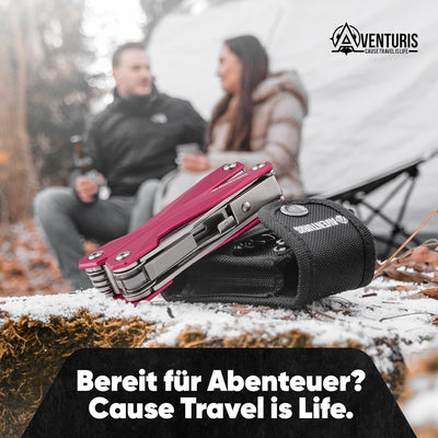 AVENTURIS® Pinkes-Multitool-Werkzeug aus Edelstahl mit 21 Funktionen, Geschenke für Frauen, Multifun