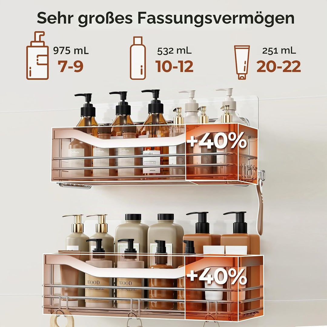 Orimade Duschablage ohne bohren mit Seifenkorb und 5 Haken - Duschregal für die Dusche Badezimmer, K