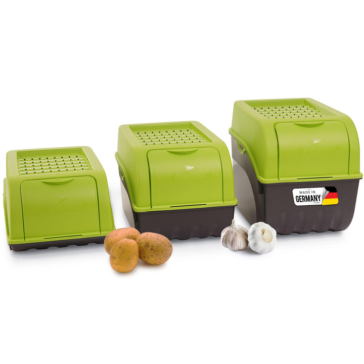 Novaliv Kartoffel Aufbewahrungsboxen Set | 3,5L + 5L + 9L | GRÜN | Kartoffelboxen | Gemüseboxen stap