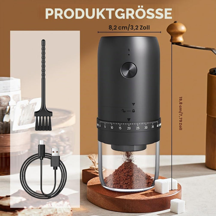 Elektrische Kaffeemühle, Tragbare Kaffeemühle mit 40 Mahleinstellungen, USB Wiederaufladbare Elektri