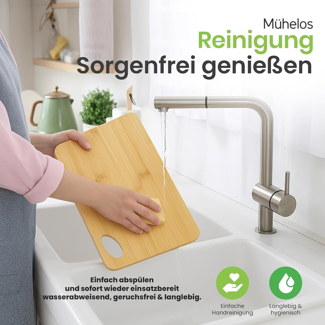 Schneidebrett Bambus 30x20 cm – Stabiles Holzbrett zum Schneiden & Servieren – Aus Naturholz mit Gri