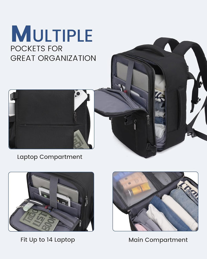 LOVEVOOK Handgepäck Rucksack 45x36x20, Reiserucksack Flugzeug Damen Herren mit USB, Carry On Luggage