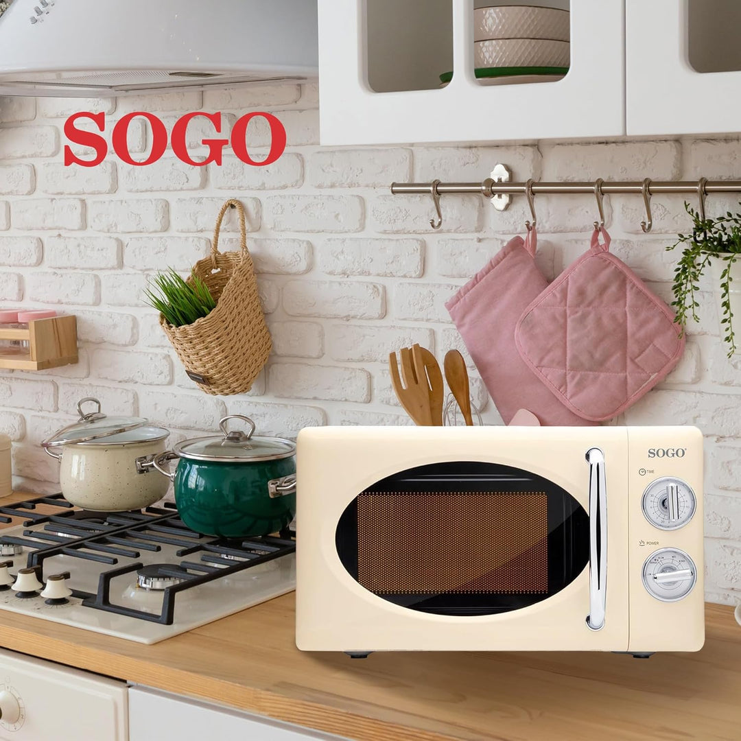 SOGO HOR-SS-890-BG Retro-Mikrowelle freistehend, 20 Liter, mit Timer und Auftaufunktion, 5 Leistungs