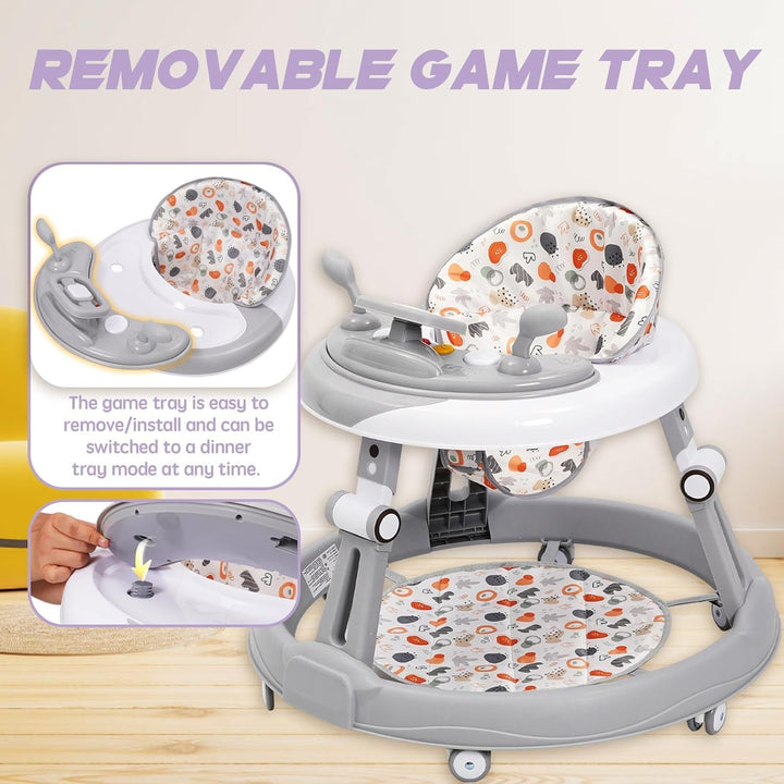 Lauflernwagen mit Lenkrad Spielset,Bodenmatte,Anti-Roll 6-Rad-Rundfahrwerk,Faltbar und 3 Höhenverste