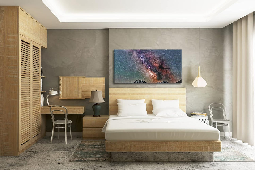 Hoch über den Bergen Panorama 80x40 cm als Leinwandbild, Motiv fertig gerahmt auf Echtholzrahmen, Ho