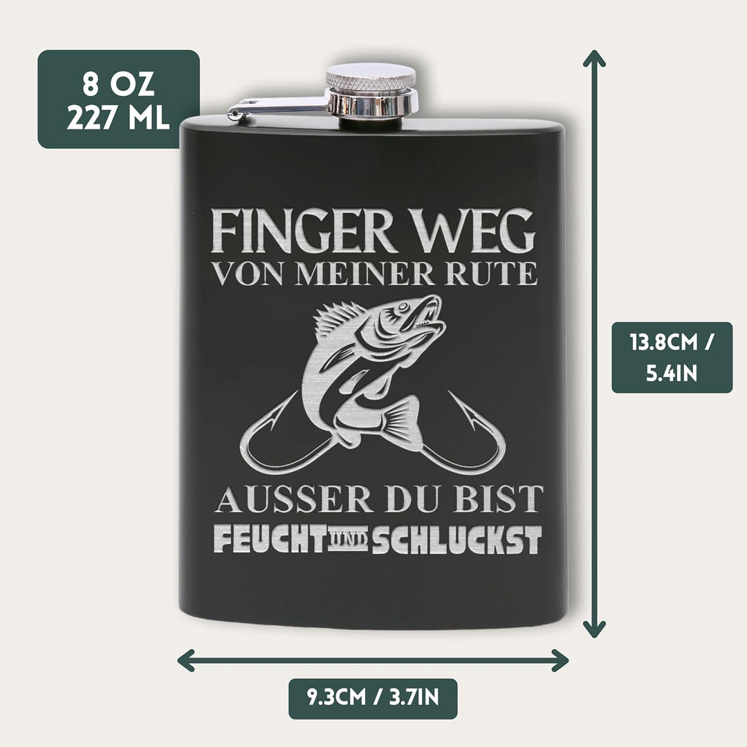 Flanacom Flachmann aus Edelstahl 227 ml (8oz) – Angeln & Fischer Design – inkl. Trichter – Auslaufsi
