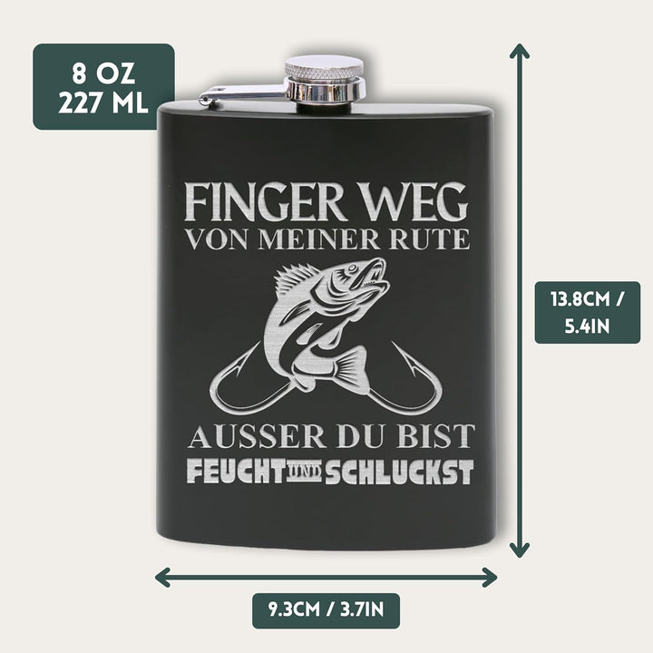 Flanacom Flachmann aus Edelstahl 227 ml (8oz) – Angeln & Fischer Design – inkl. Trichter – Auslaufsi