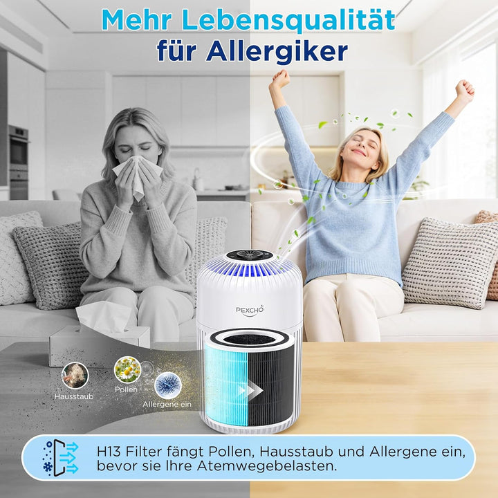 PEXCHO Luftreiniger allergiker, Upgrade 4-in-1 HEPA Filter, Luftfilter mit App Steuerung Timer Aroma