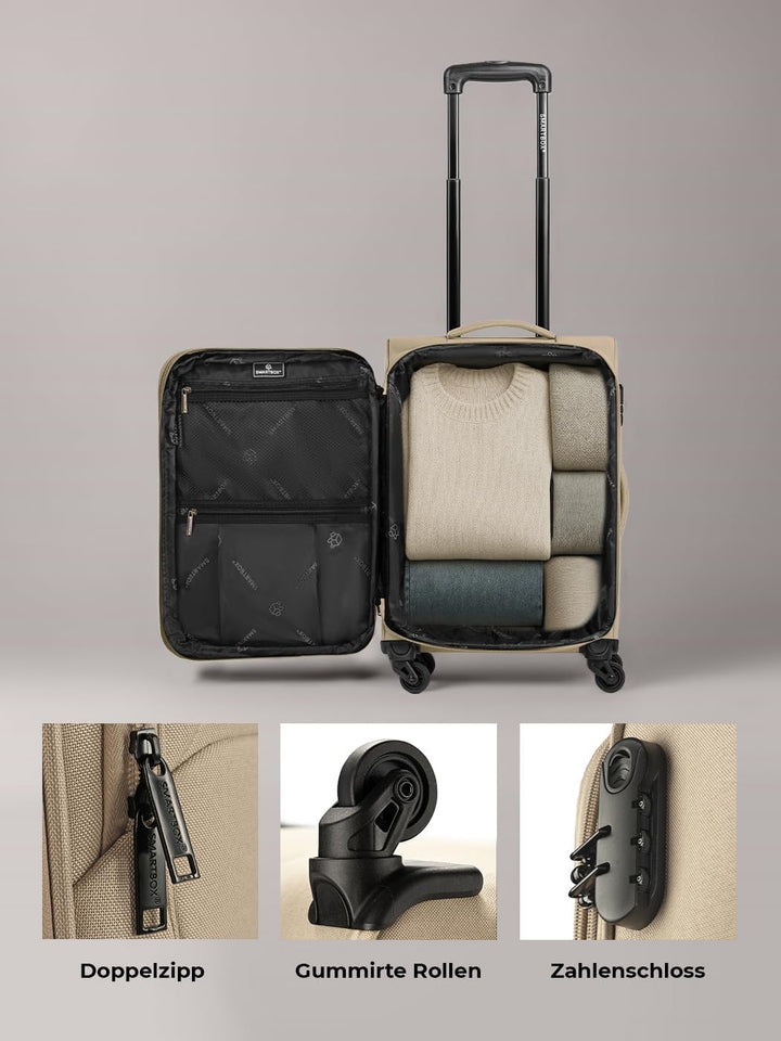 SMARTBOX Weichgepäck Kabinen-Koffer für Damen & Herren | Kleiner Cabin-Trolley 36 x 23 x 57 cm | 4 R