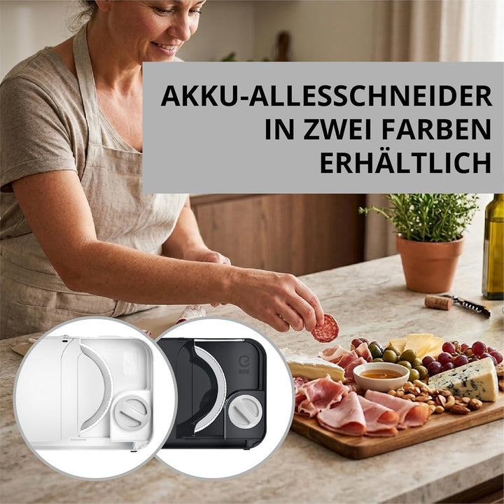 EUREL RS54 Akku-Allesschneider, Schwarz | Brotschneidemaschine klappbar, kabelloser Allesschneider m