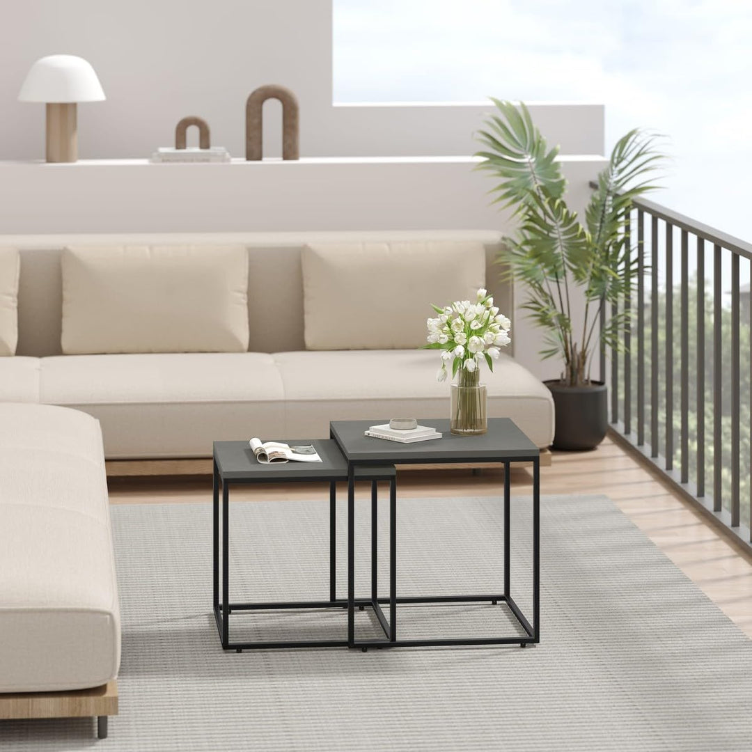 NMK HOME 2er Set Couchtische – Quadratisch – Beton Schwarz – Industrial Design – platzsparend Nestin