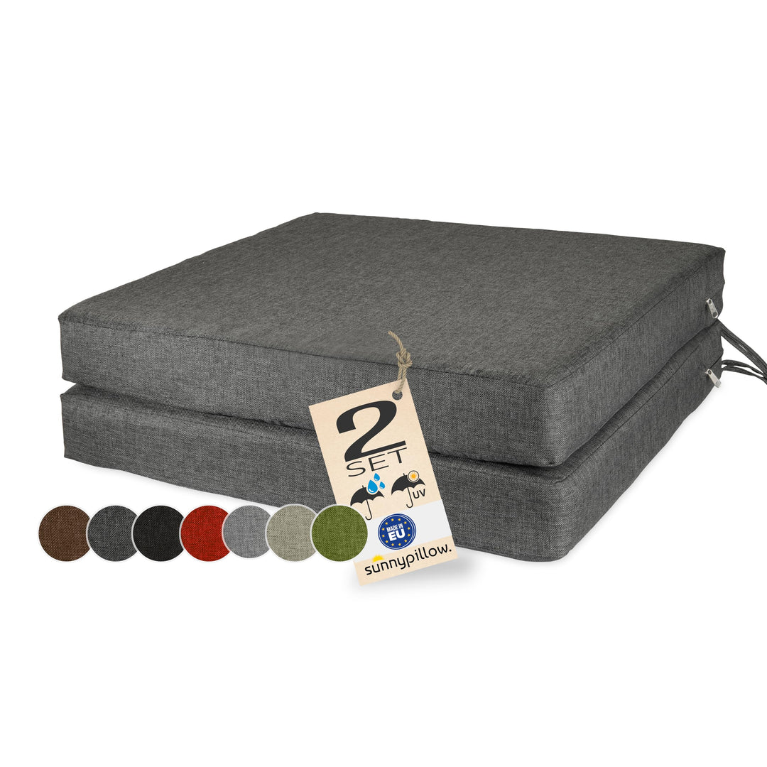 sunnypillow 2er Set Stuhlkissen 40 x 40 cm wasserdicht UV-lichtecht 7cm dick - Outdoor Polsterauflag