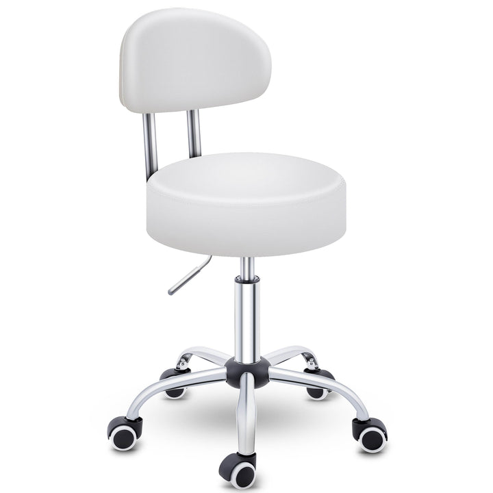 TRESKO® Rollhocker mit Lehne Weiss | Arbeitshocker höhenverstellbar 46-58 cm | Drehhocker mit Rollen