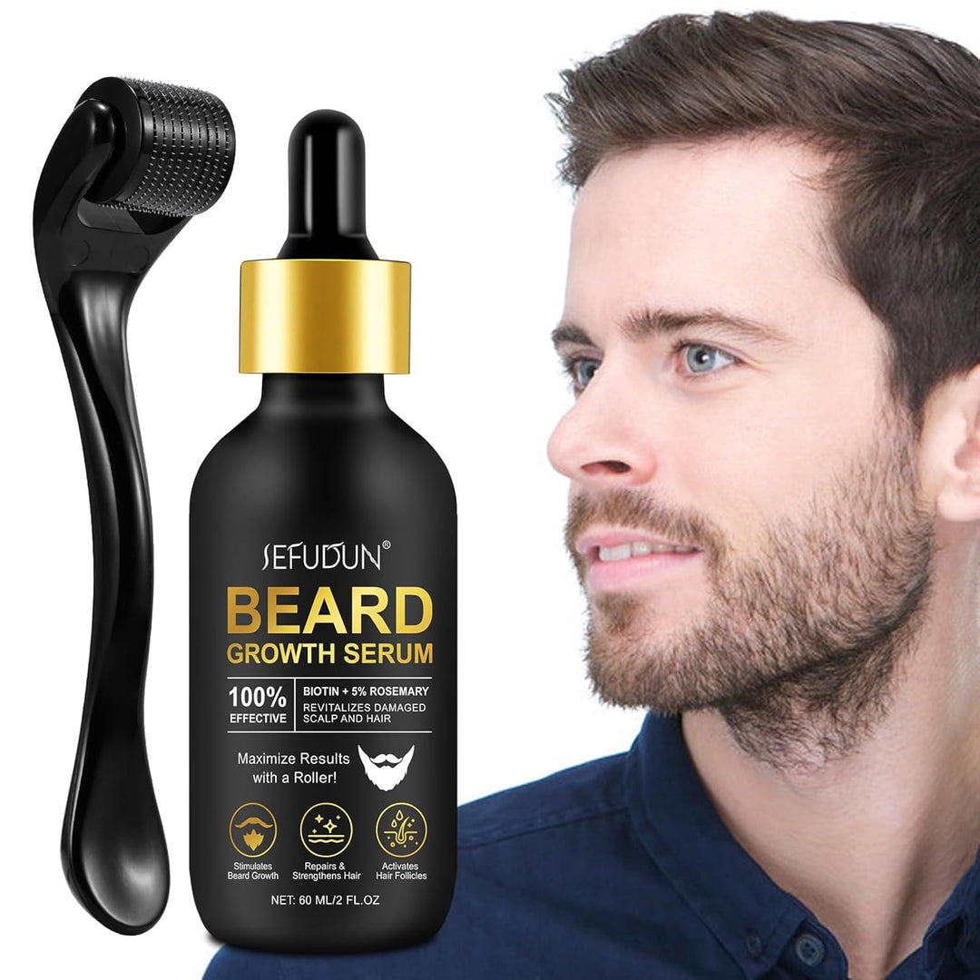 Beard Growth Kit, Beard Growth Serum mit Rolle, Beard Growth Oil - Schnelles Wachstum & Verdickung f