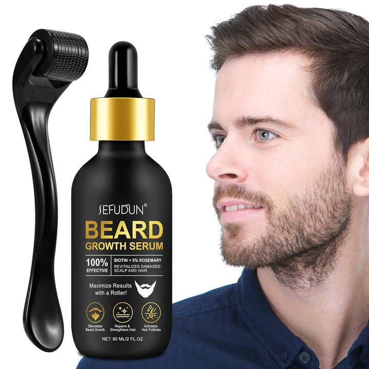 Beard Growth Kit, Beard Growth Serum mit Rolle, Beard Growth Oil - Schnelles Wachstum & Verdickung f