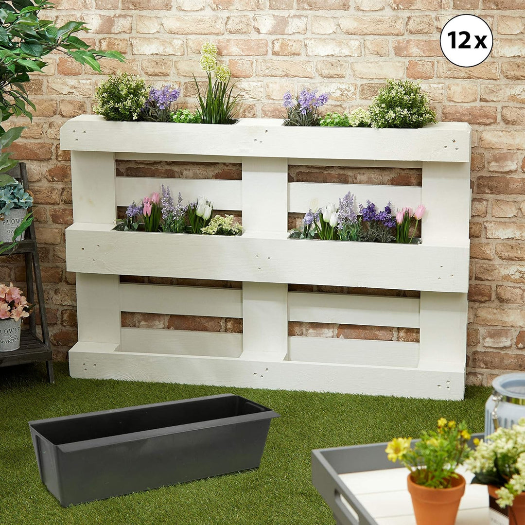 Cepewa Pflanzkasten passend für Europaletten 12er Set aus Kunststoff Pflanzkübel Breite 38 cm (1 x 1