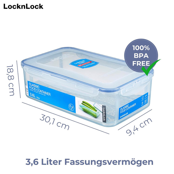 LocknLock PP Classic Vorratsdose mit Gitter, 3,6 L, 301 x 188 x 94 mm, 100 % luft- und wasserdicht,