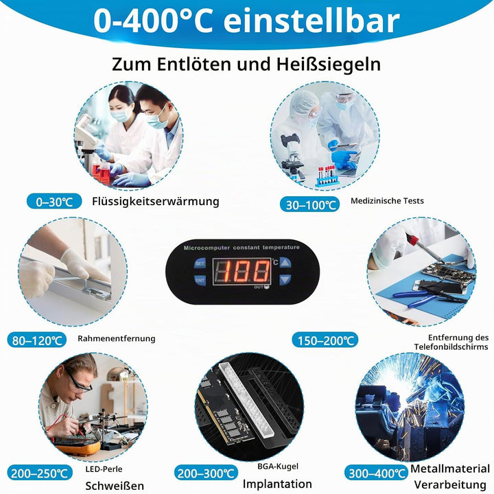 800W Lötstation Heizplatte 200x200mm, Digitale LCD Vorheizstation 0–400℃ einstellbar, Elektrische He