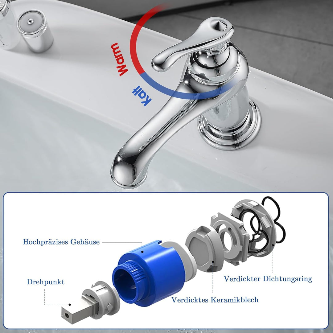 Wasserhahn Badezimmer Retro, Messing Waschtischarmatur Einhebelmischer mit Elegant Geschwungenem Aus