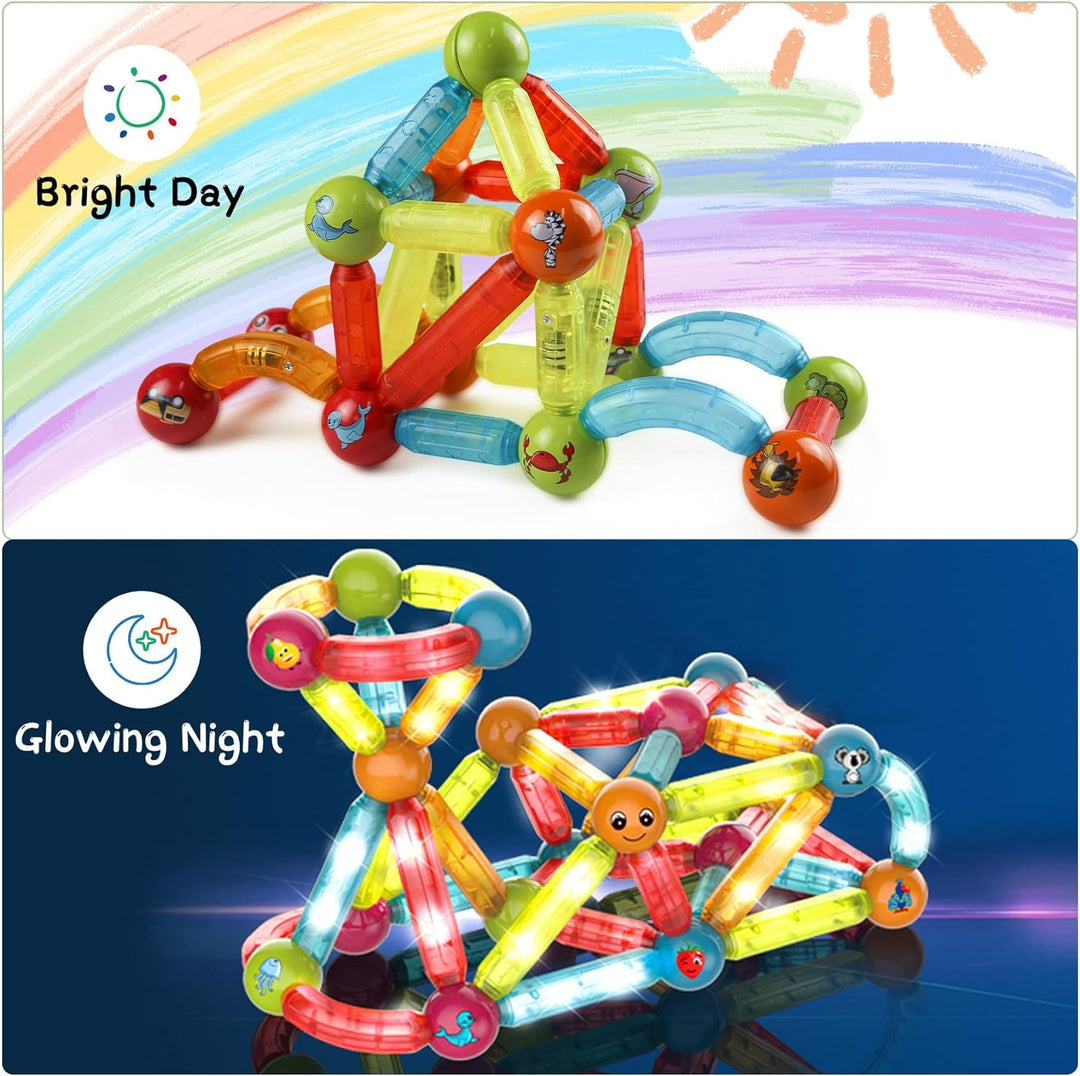 Jvchengxi Magnetische Bausteine Magnet Spielzeug Set, MINT Montessori Konstruktion Pädagogisches 3D
