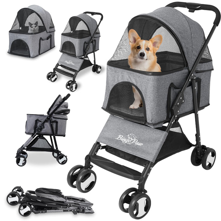 BingoPaw Hundebuggy Hundewagen vierrädrige Buggy bis 20kg klappbar abnehmbar Haustier-Buggy Katzenbu