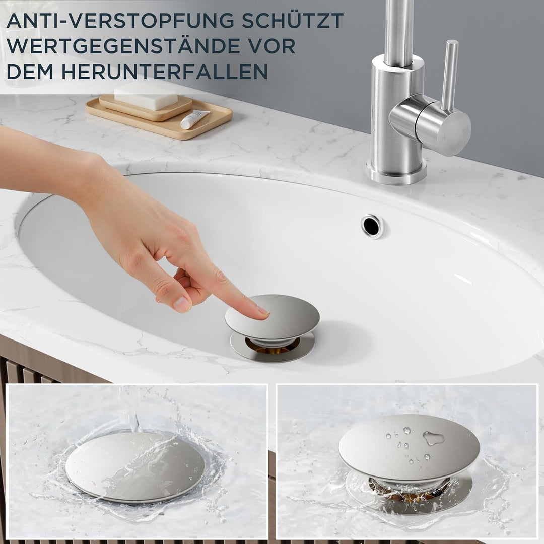 FORIOUS Wasserhahn Bad Hoch mit Ablaufgarnitur，360° Drehbar Edelstahl Waschtischarmatur Hoch mit War