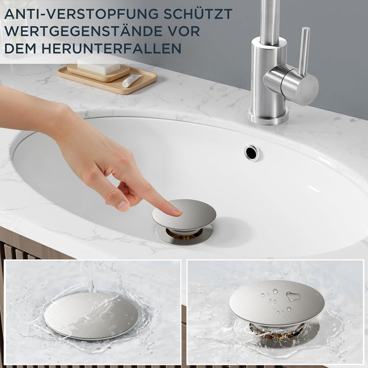 FORIOUS Wasserhahn Bad Hoch mit Ablaufgarnitur，360° Drehbar Edelstahl Waschtischarmatur Hoch mit War