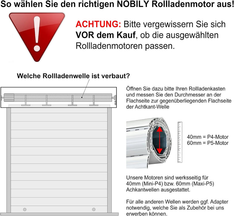 NOBILY *** PROFI-SET/Mini - P4 13/14-40 (Zugkraft 36kg) + NOBILY ZS1 Zeitschaltuhr Rolladenmotor Roh