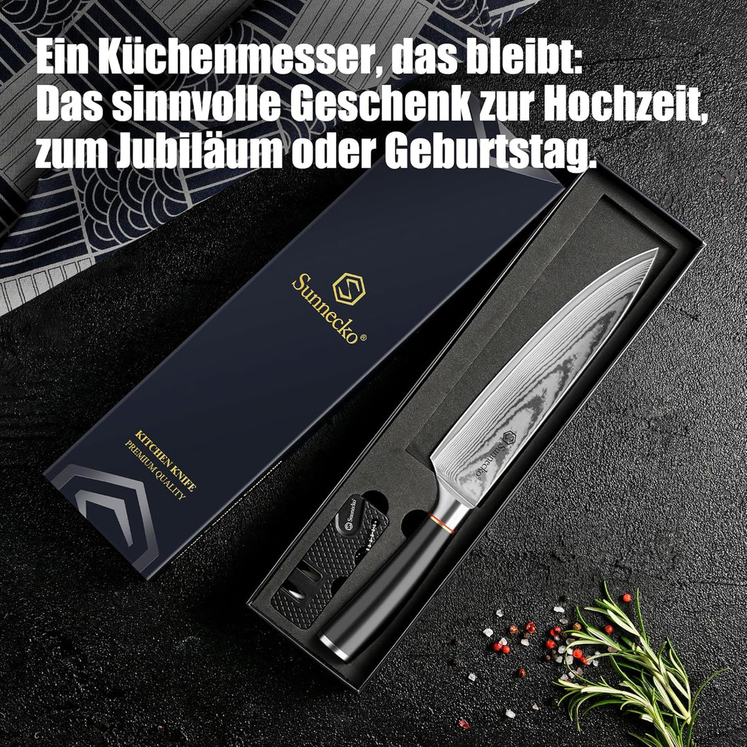 Sunnecko Damastmesser 20cm, Küchenmesser mit Scharfes Messer - Hochwertiges Damast Kochmesser für Pr