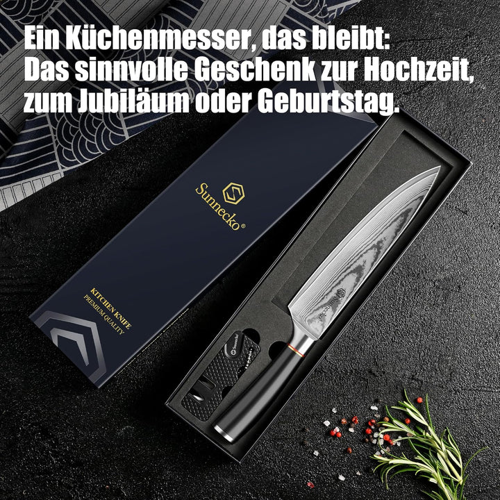 Sunnecko Damastmesser 20cm, Küchenmesser mit Scharfes Messer - Hochwertiges Damast Kochmesser für Pr